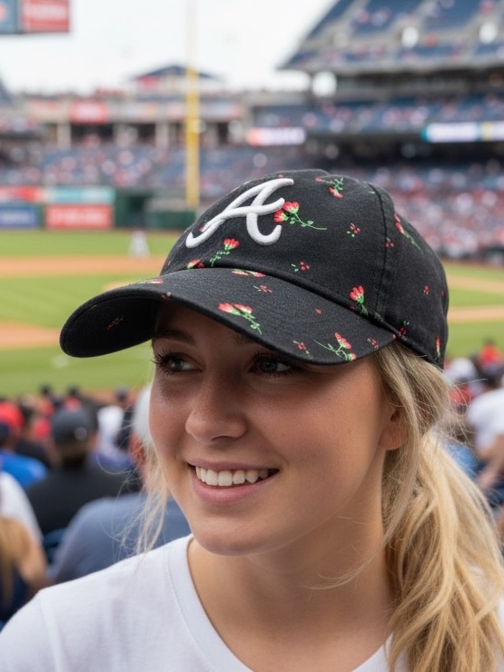 Atlanta Braves New Era Women’s Blossom 9TWENTY Adjustable Hat Baseball Cap - Picture 2 of 8